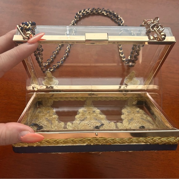 Steve Madden Gold and navy jeweled lace  Heels, clutch and headpiece handmade. 8 - Picture 14 of 17